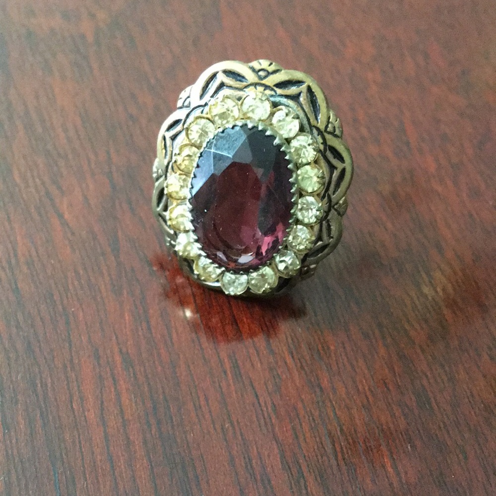 Antique Ornate Purple and Gold Filigree Ring